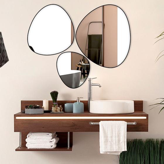 Imagem de Trio Espelho Orgânico Decorativo com Moldura em Couro Eco 