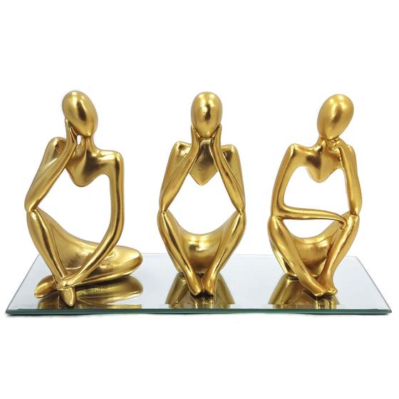 Imagem de Trio Estatueta Pensador Decorativa Abstrata  Ornamento Elegante Thinker  com base em espelho TrioDol02esp