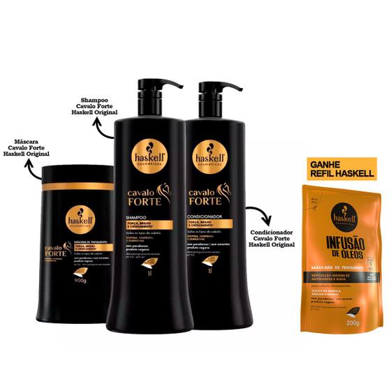 Imagem de Trio Haskell Cavalo Forte Original 1 Litro/900g - Cresce Cabelo - (+refil200g)