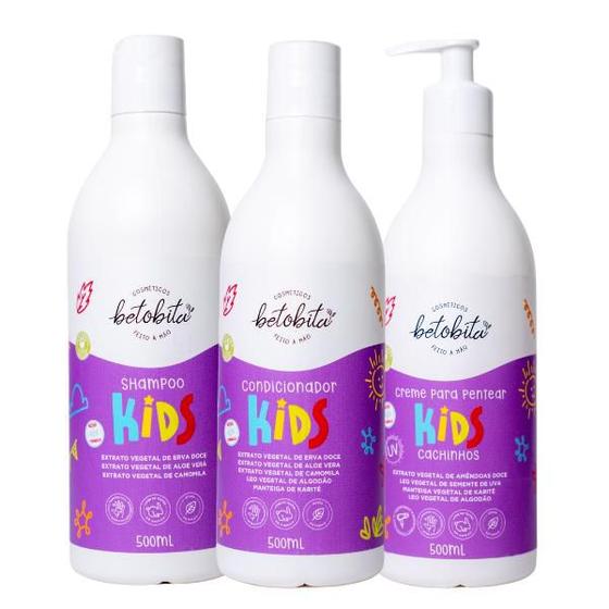 Imagem de Trio Kids Shampoo, Condicionador e Creme de Pentear Cachinhos 500mL - BetoBita