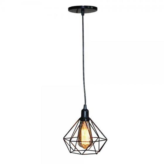 Trio Lustre Luminária Pendente Aramado Diamante Preto Menor preço em Trio Lustre Luminária Pendente Aramado Diamante Preto