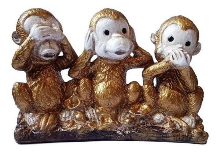 Trio Macacos Sábios Dourado - Cego, Surdo E Mudo Estatueta - Abiasafe ...