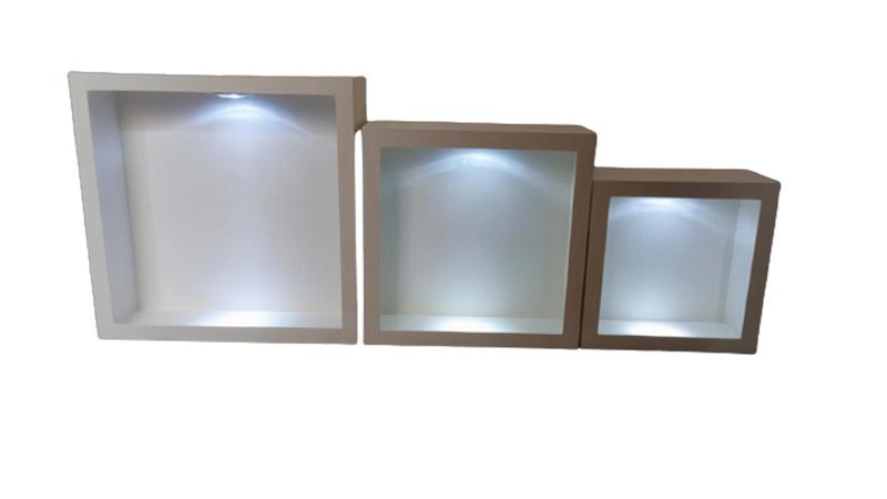 Imagem de Trio Nicho Quadrado Branco Em Mdf Com Led Toque Quarto De Bebê + Pilhas 