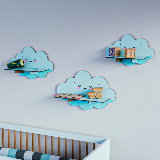 Imagem de Trio Prateleira Nuvem Nicho Quarto Bebe Decorativo Infantil