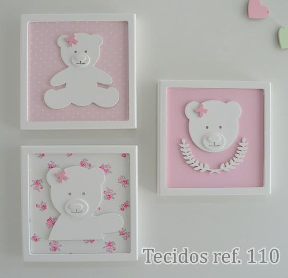 Imagem de Trio Quadros D176 Enfeite Parede Ursas Menina Decoração Infantil Baby Quarto - 3 unid