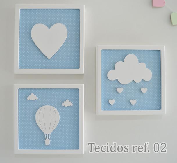 Imagem de Trio Quadros D178 Enfeite Parede Coração Balão Chuva Amor Nuvem Infantil Baby Quarto - 3 unid