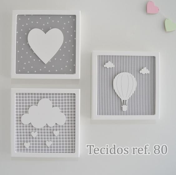 Imagem de Trio Quadros D178 Enfeite Parede Coração Balão Chuva Amor Nuvem Infantil Baby Quarto - 3 unid