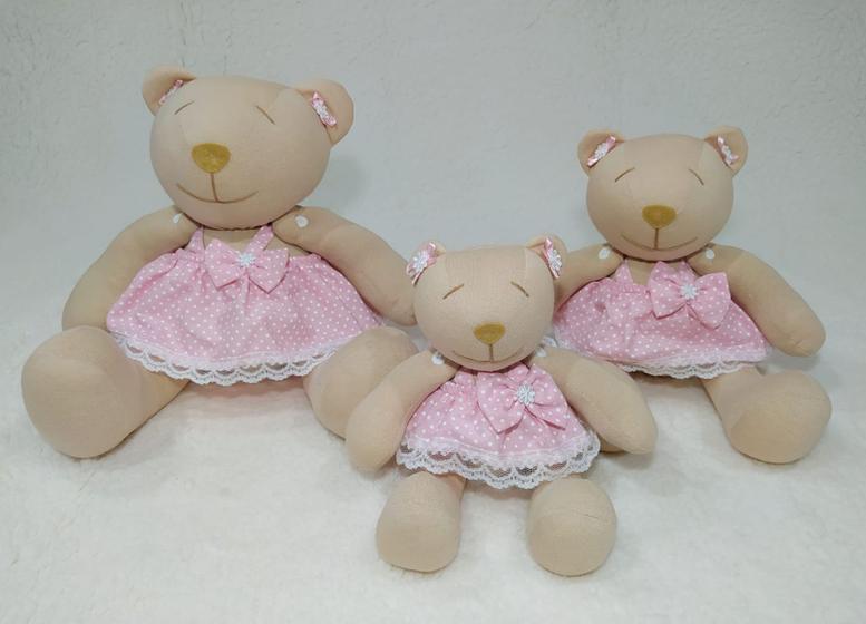 Imagem de Trio Ursa articulada com vestidos floral nicho malha decoração bebê quarto