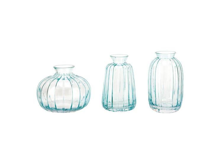 Imagem de Trio Vaso Murano Decorativo De Vidro Cristal Redondo Azul Enfeite Plantas Flores Água Sala