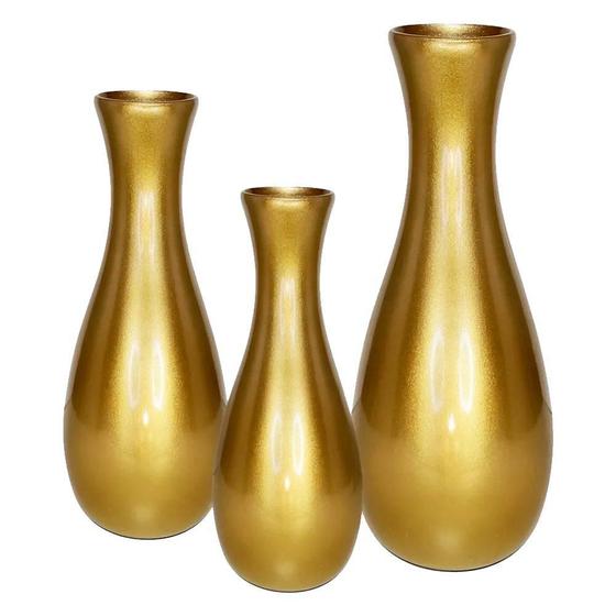 Imagem de Trio Vasos Garrafas Grandes em Cerâmica Decorativa - Golden