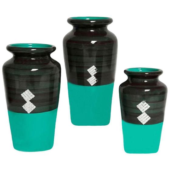 Imagem de Trio Vasos Jad Urna Em Cerâmica De Aparador Turquesa