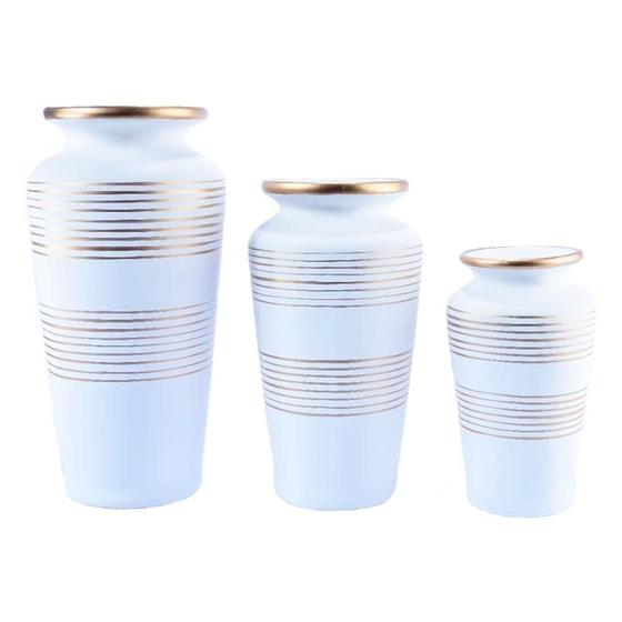 Imagem de Trio Vasos Urnas Gregas Em Cerâmica Fosca Decor Sala White