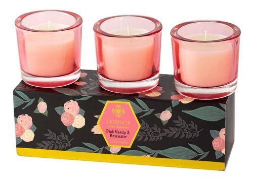 Imagem de Trio Velas Aromatizada Decorativa Copo Vidro Rosa Perfumada