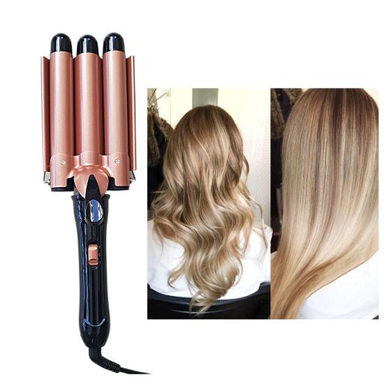 Triondas Modelador de Cachos Profissional 25mm Bivolt Prancha Turmalina Cerâmica Ondas Perfeitas Anti Estático - Fogomax