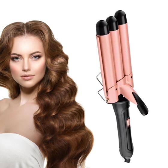 Triondas Modelador de Cachos Profissional 25mm Bivolt Prancha Turmalina Cerâmica Ondas Perfeitas Anti Estático - Fogomax