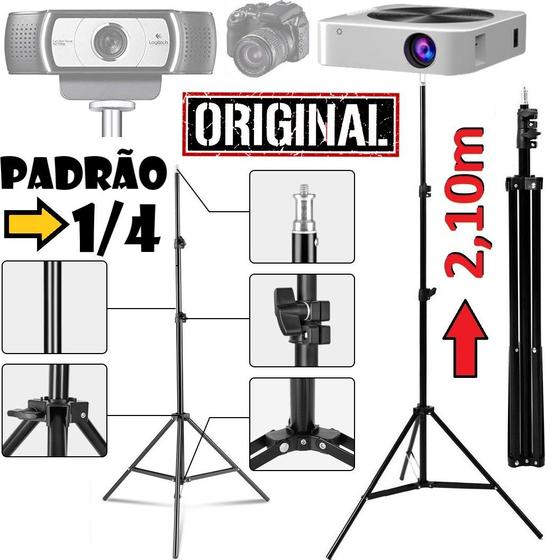 Imagem de Tripé 2,10m Suporte Reforçado Para Câmera Webcam Smartphone Projetor Estúdio Iluminação Data Show Foto Vídeo Ajustável