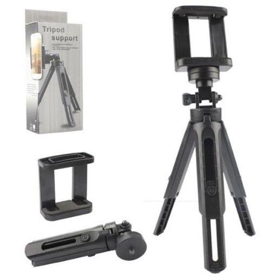 Imagem de Tripe de Mesa para Celular com Regulagem de Altura até 26cm Rotação 360º Suporte p/ Modo Horizontal