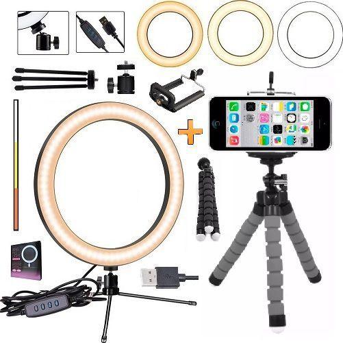 Imagem de Tripé Flexível Mesa Portátil Iluminador Ring Light Led Anel Celular Universal Foto Vídeo Acessórios Youtuber Makeup Vlog