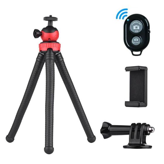 Imagem de Tripé Flexível para Celular / GoPro / Câmeras DSLR + Controle Remoto Bluetooth