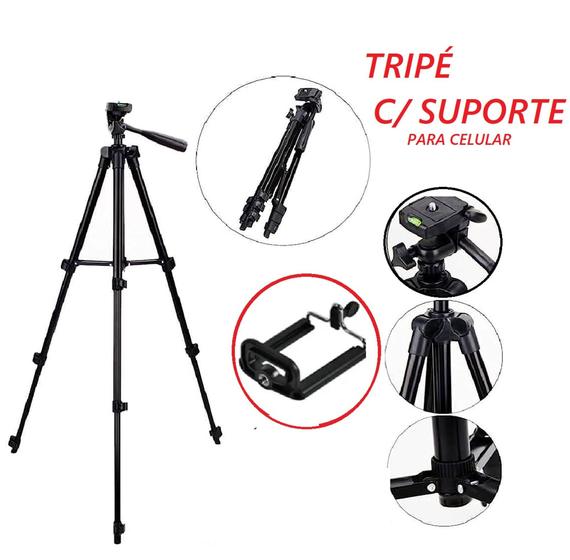 Imagem de Tripé Para Câmera E Celular 1.2 Metros TriPod Profissional C/ Suporte P/ Celular