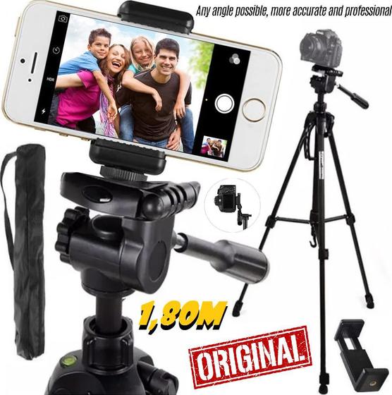 Imagem de Tripé Para Celular 1,80m Universal Profissional Câmera Suporte Pedestal Telescópico Fotográfico Foto Vídeo Selfie Bolsa