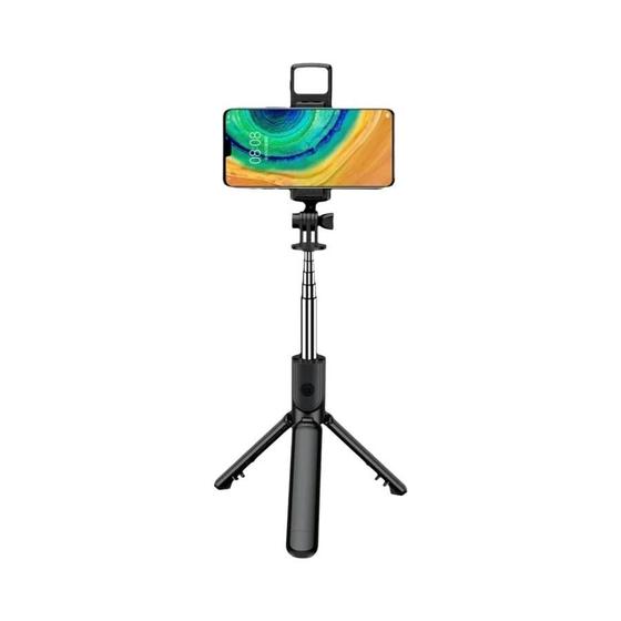 Imagem de Tripé Portátil Dobrável 3 em 1 para Selfie - Sem Fio, com Bluetooth e Luz de Preenchimento