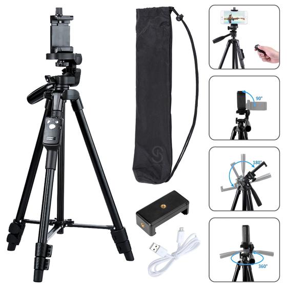 Tripé Telescópico Profissional 1,50 + Suporte Celular Menor preço em Tripé Telescópico Profissional 1,50 + Suporte Celular