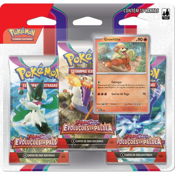 Imagem de Triple Pack Pokémon Escarlate e Violeta 2 Evolução em Paldea - Growlithe - Pokémon TCG