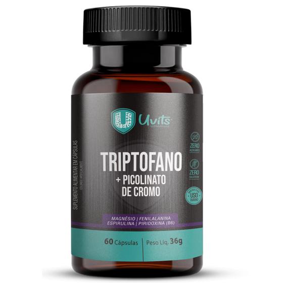 Triptofano 5htp Serotonina + Picolinato Cromo 60 Cáps Uvits Menor preço em Triptofano 5htp Serotonina + Picolinato Cromo 60 Cáps Uvits