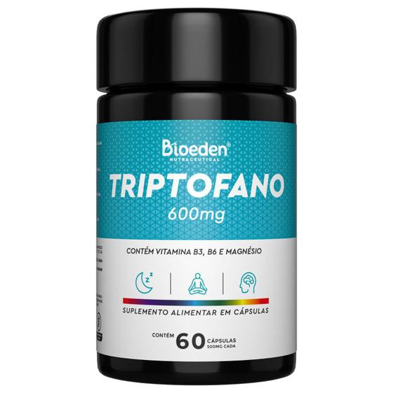 Imagem de Triptofano - 60 Cápsulas Matéria Prima Importada Serotonina Bom Humor Estresse Sono L-triptofano Magnésio Vitamina B3 e B6