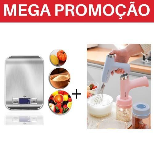 Imagem de Triturador de Alimentos Mixer Elétrico Recarregável USB MAIS Balança Digital de Cozinha Inox alta precisão 10kg