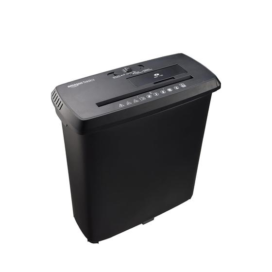 Imagem de Triturador de Papel Amazon Basics - 8 Folhas, Corte em Tiras, 12L - Preto