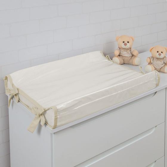 Imagem de Trocador Americano Comoda Fraldas Impermeável Anatomico Com Abas Bebê Enxovais Capa Plástica Off White com Caqui