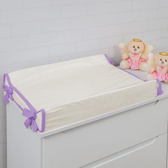 Imagem de Trocador Americano Comoda Fraldas Impermeável Anatomico Com Abas Bebê Enxovais Capa Plástica Off White com Lilas