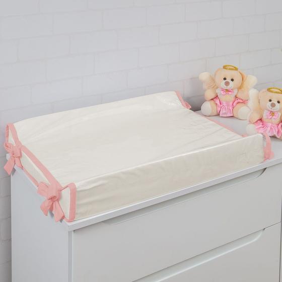 Imagem de Trocador Americano Comoda Fraldas Impermeável Anatomico Com Abas Bebê Enxovais Capa Plástica Off White com Rose