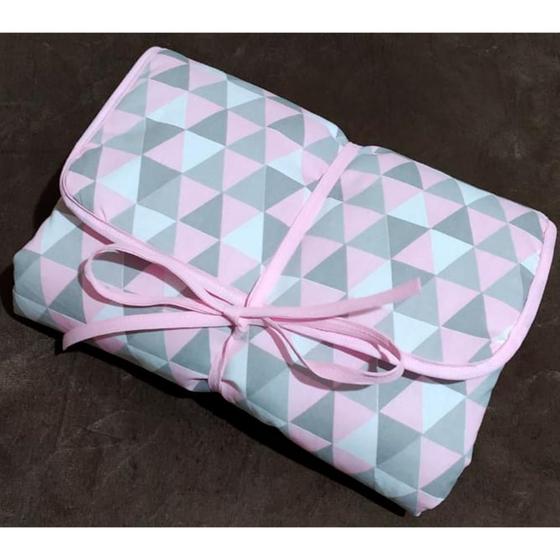Imagem de Trocador Portátil Bebê com 2 Bolsos Impermeável Grande 100% Algodão com Fechamento - Mãe e Filho