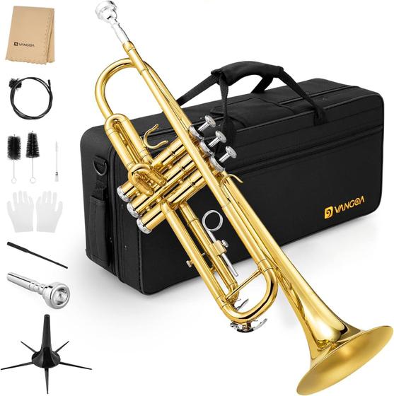 Imagem de Trompete Vangoa Bb - Instrumento de Metal Dourado com Acessórios