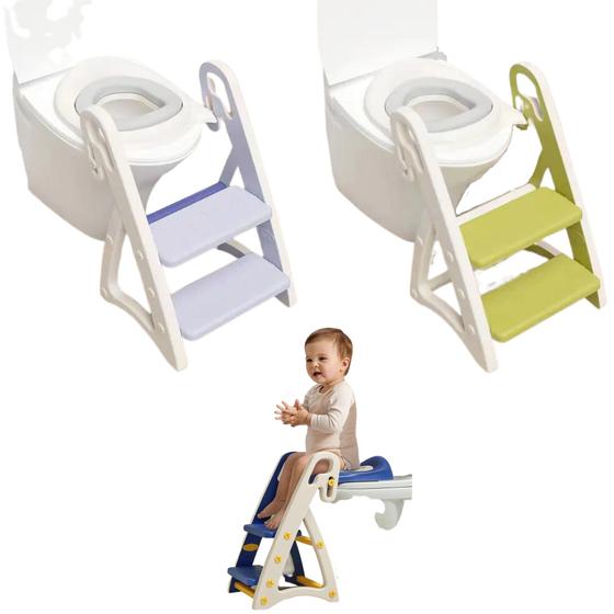 Imagem de Troninho Com Escada Infantil Assento Degrau Desmontável  Vaso Sanitário Criança Elevação Menina Menino Verde Roxo 8061