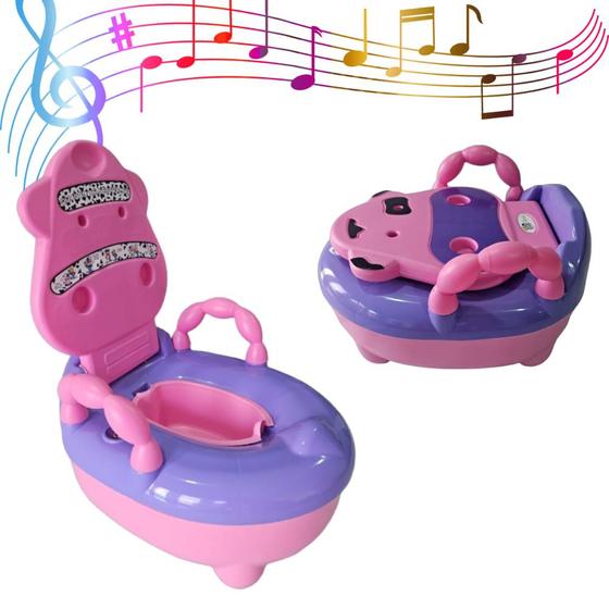 Troninho Penico Musical Infantil Vaquinha Rosa Lilás Menor preço em Troninho Penico Musical Infantil Vaquinha Rosa Lilás