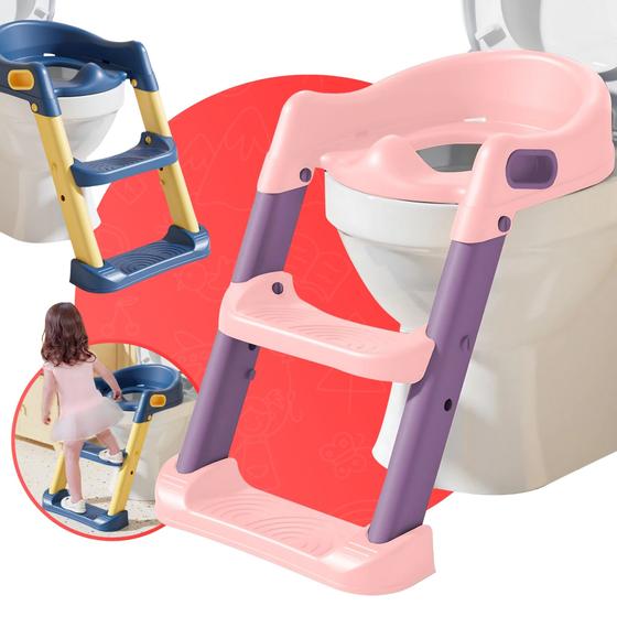 Imagem de Troninho Redutor Assento Vaso Sanitário Infantil Com Escada Cor Rosa