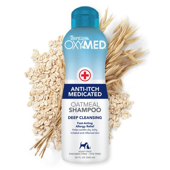 Imagem de TropiClean OxyMed Medicated Anti Itch Shampoo para animais de estimação, 20oz - Made in USA - Shampoo para cães medicado de aveia para alergias e coceira - Pára a coceira rápida