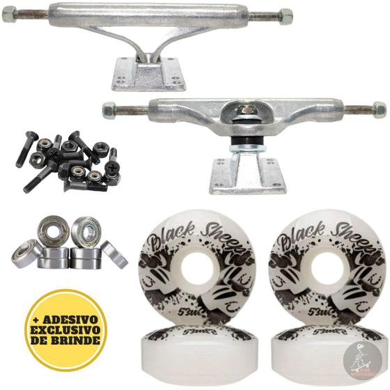 Imagem de Truck Skate Completo Kit Com Roda E Rolamento + Parafuso Bas