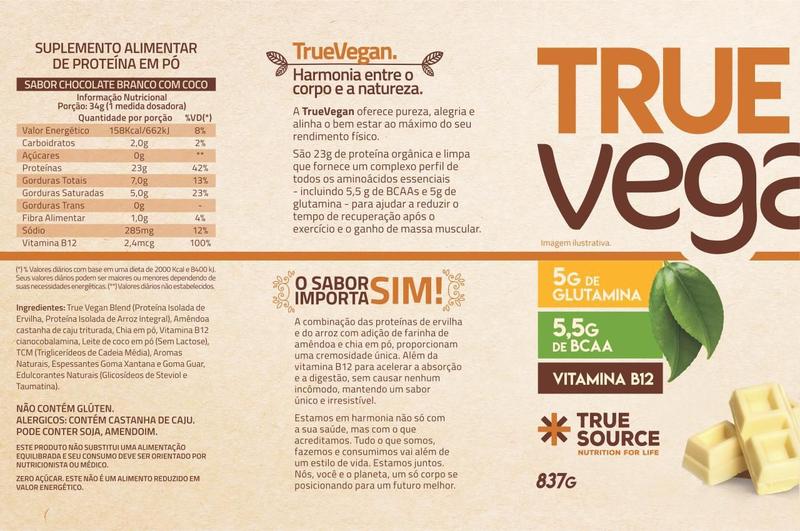 Imagem de True Vegan 837G Sabor Chocolate Branco Com Coco