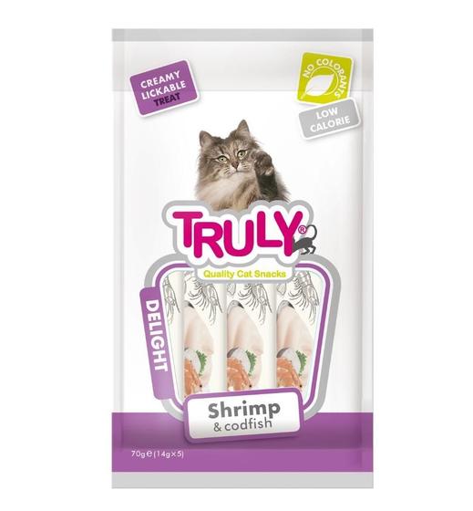 Imagem de Truly Petisco Cremoso Gatos Sabor Camarão E Bacalhau C/5