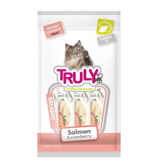 Imagem de Truly Petisco Cremoso Gatos Sabor Salmão E Cranberry C/5