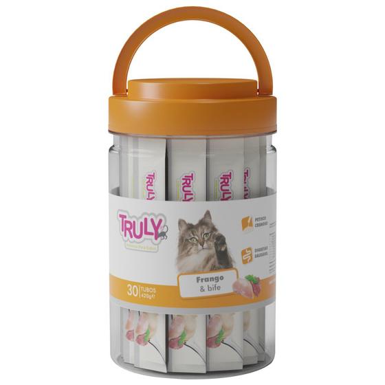 Imagem de Truly Petisco Cremoso Para Gatos Sabor Frango e Bife C/30 Tubos