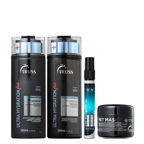 Imagem de Truss Ultra Hydration Plus+ Kit Shampoo Condicionador Net Mask 30g e Uso Obrigatório Reconstrutor 30ml
