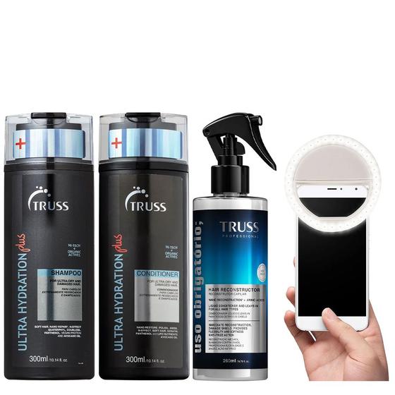 Imagem de Truss Ultra Hydration Plus+ Kit Shampoo Condicionador Uso Obrigatório Reconstrutor 260ml e Selfie Ring Light