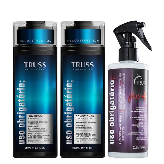 Imagem de Truss Uso Obrigatório Kit Shampoo Condicionador e Plus+ Reconstrutor 260ml
