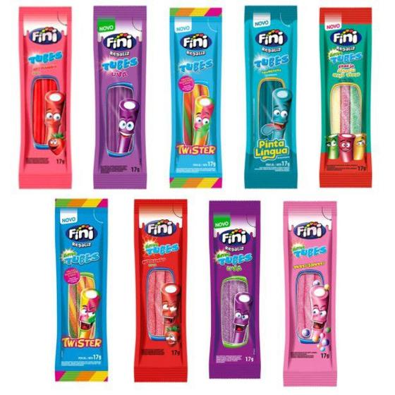 Tubes fini com 12 unidades de 15/17g vários sabores - Bala de Gelatina ...